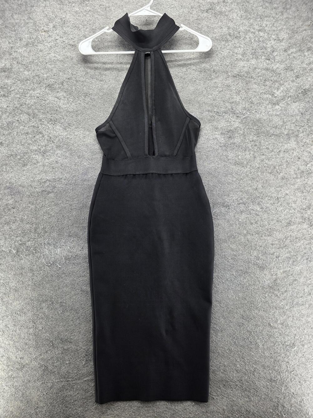 HOUSE OF CB Dress Womens S Black Halter Midi Bodycon Pencil Zipper Lined